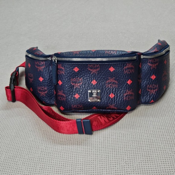 MCM Fursten Visetos Belt Bag Navy Red Coated Canvas Waist Pack MUL9AJV62VS001 - Picture 5 of 16